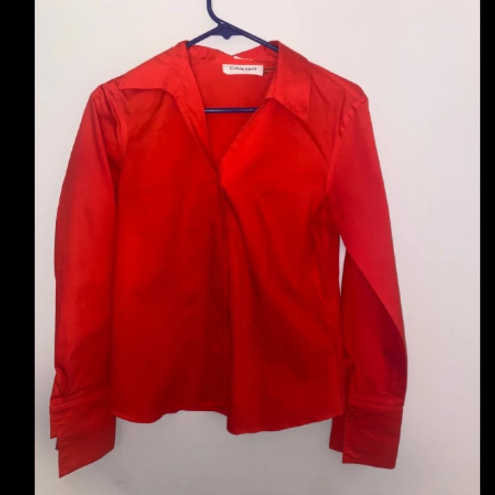 Calvin Klein Red Button Down Women’s Size 4, No Iron